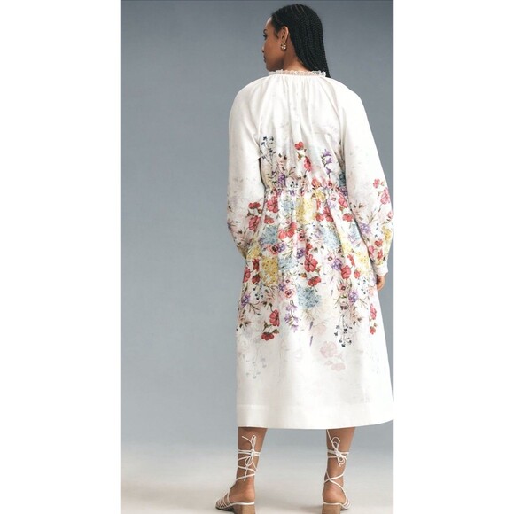 Anthropologie Let Me Be Midi Dress Long Sleeve V Neck Ivory Floral Preppy 3X NWT - Picture 5 of 15